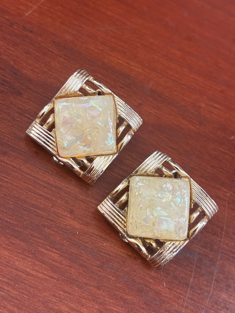 Vintage Coro Lucite confetti and Gold Earrings